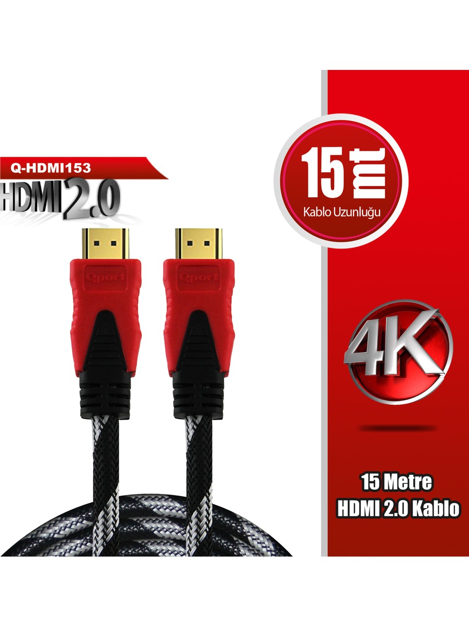 Qport Q-HDMI15 HDMI 2.0 V Altın Uçlu Kablo 15 mt