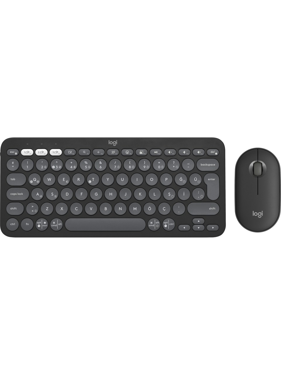 Logitech Pebble 2 Combo Çoklu Sessiz Kablosuz Türkçe Q Klavye+Mouse Set - Gri
