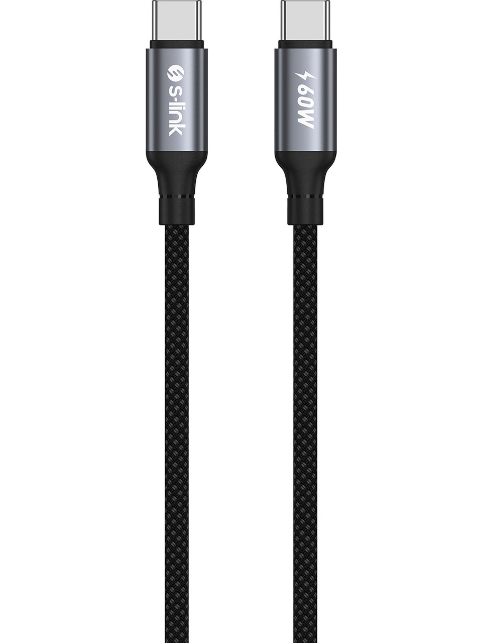 S-Link Armor Cc-01 60W 1.2 Metre Type-C To Type-C Pd Örgülü Metal Başlıklı Siyah Hızlı Şarj Kablosu