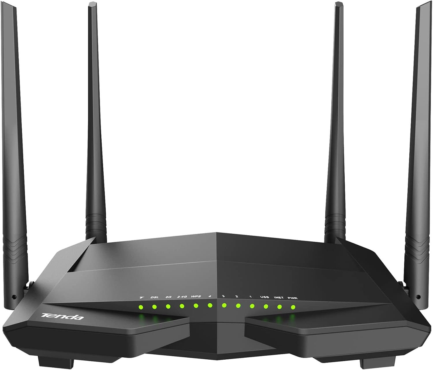 TENDA V12 | WiFi 5 Modem Router | VDSL2 35b Desteği | AC1200 Mbps | 4 Gigabit Port | 4x Harici Anten | Dual