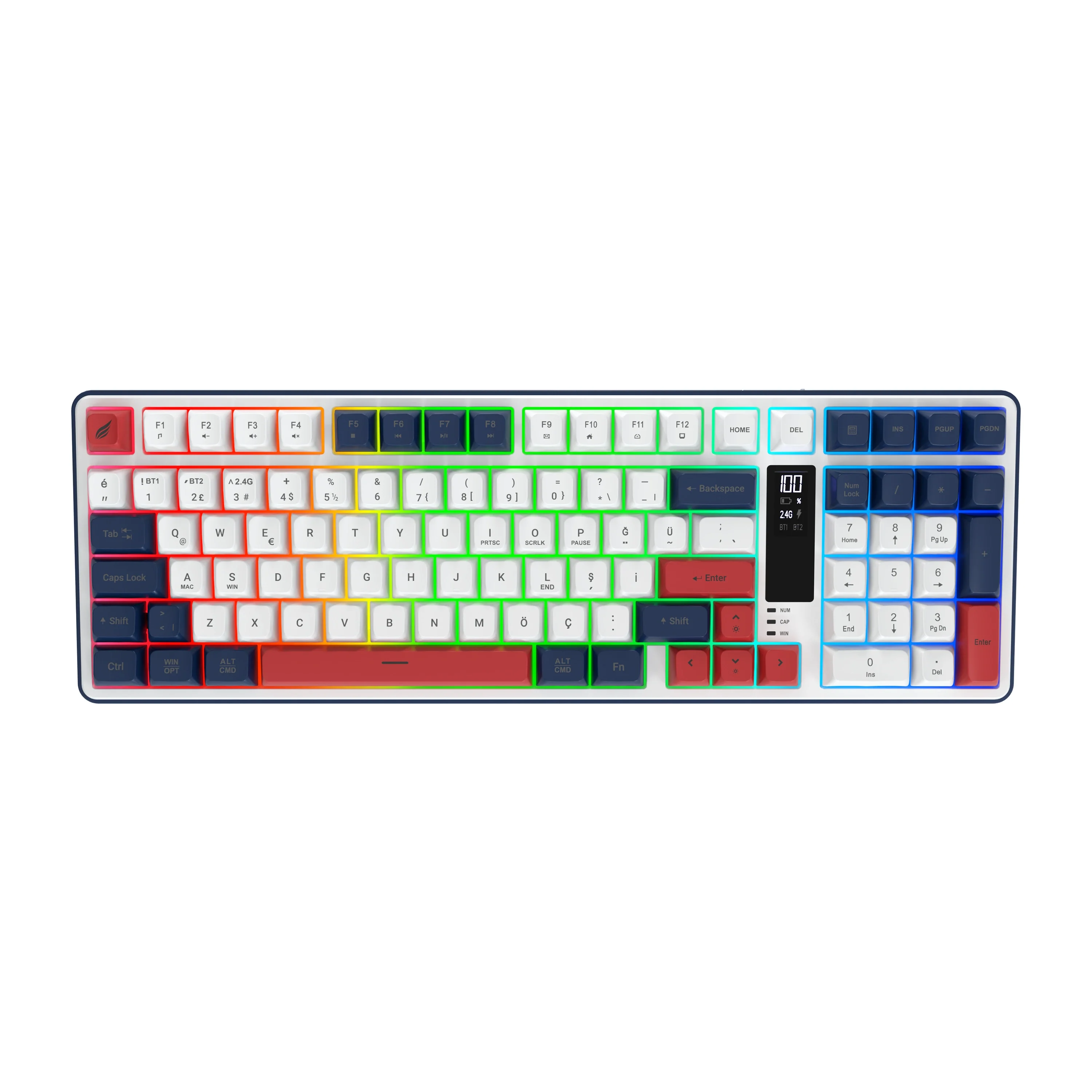 Hawk HK257 Membrane LCD RGB Kablosuz/Bluetooth Kırmızı-Mavi Gaming Klavye