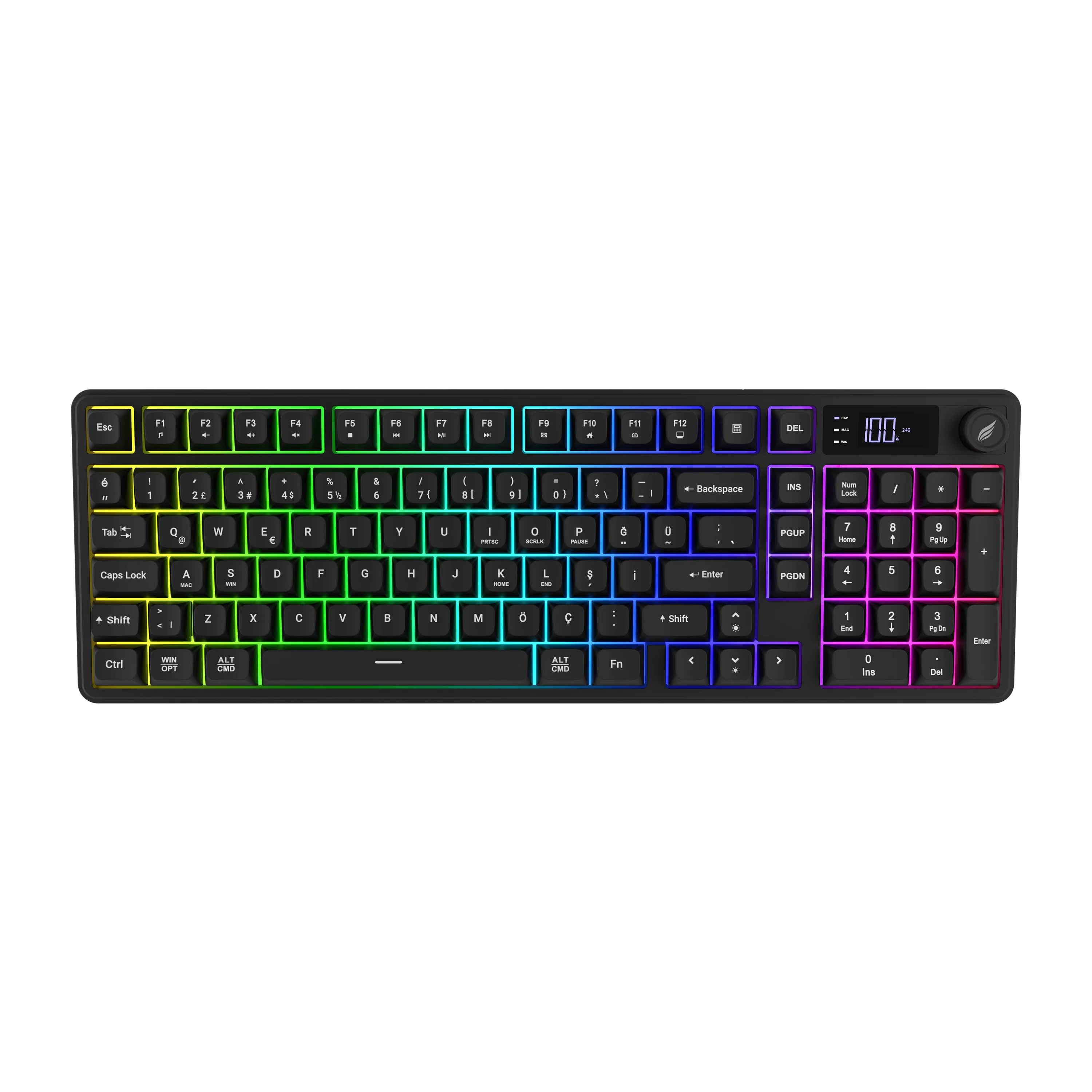 Hawk HK258 Membrane LCD RGB Kablosuz/Bluetooth Siyah Gaming Klavye