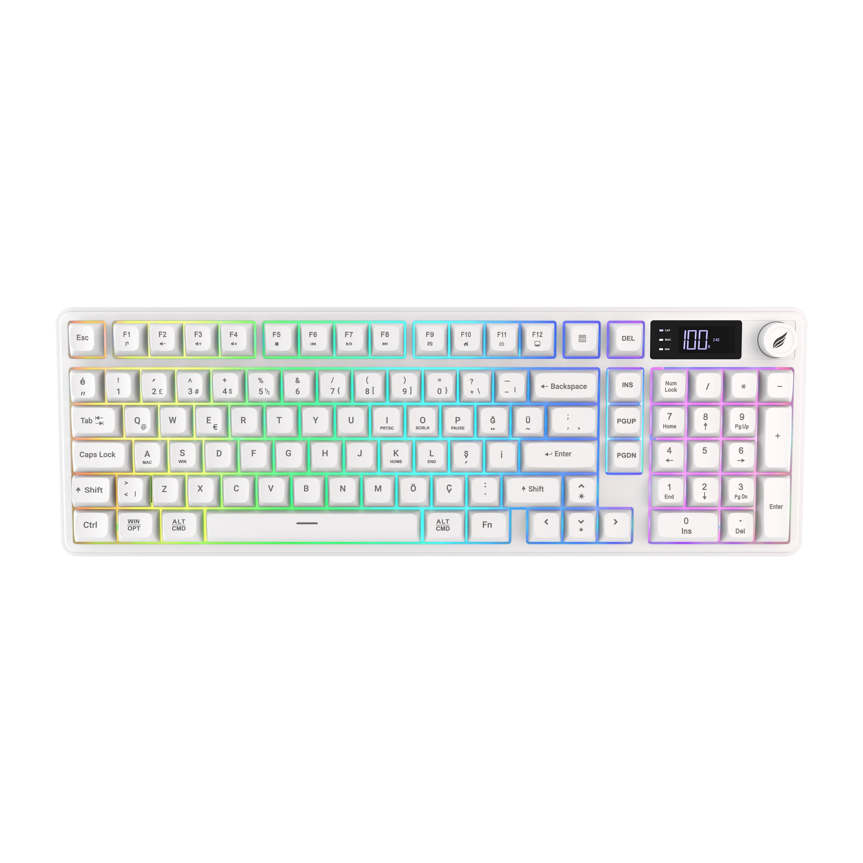 Hawk HK258 Membrane LCD RGB Kablosuz/Bluetooth Beyaz Gaming Klavye