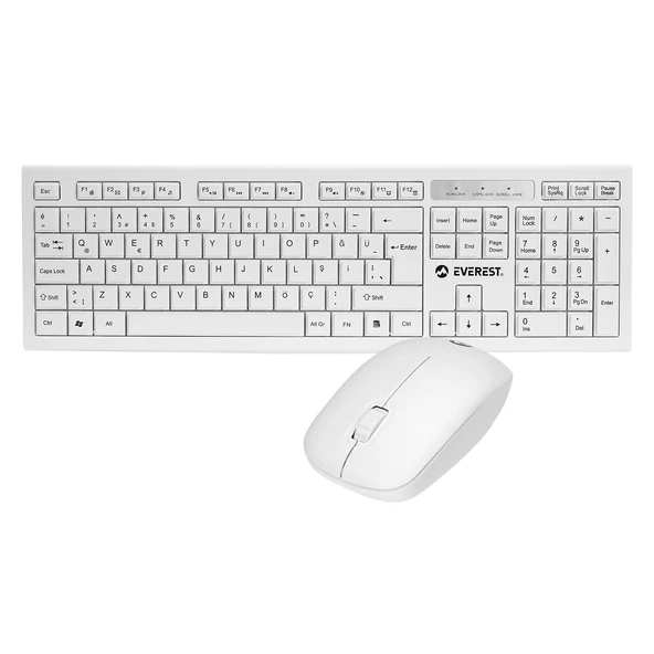 Everest Km-6121 Tr Q Tuş Dizilimli Kablosuz Klavye+Mouse Set -Beyaz