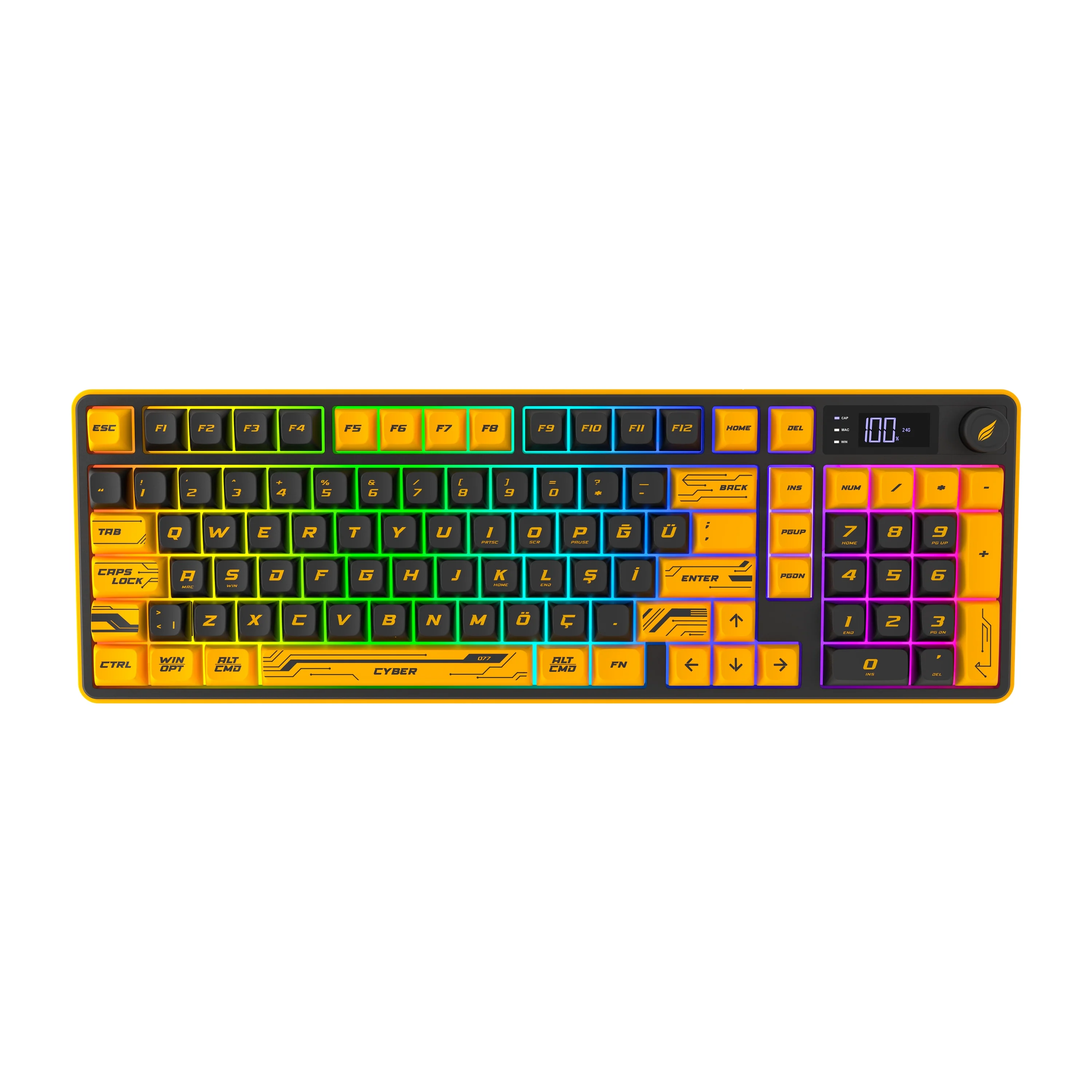 Hawk HK258 Membrane LCD RGB Kablosuz/Bluetooth Cyber Sarı-Siyah Gaming Klavye