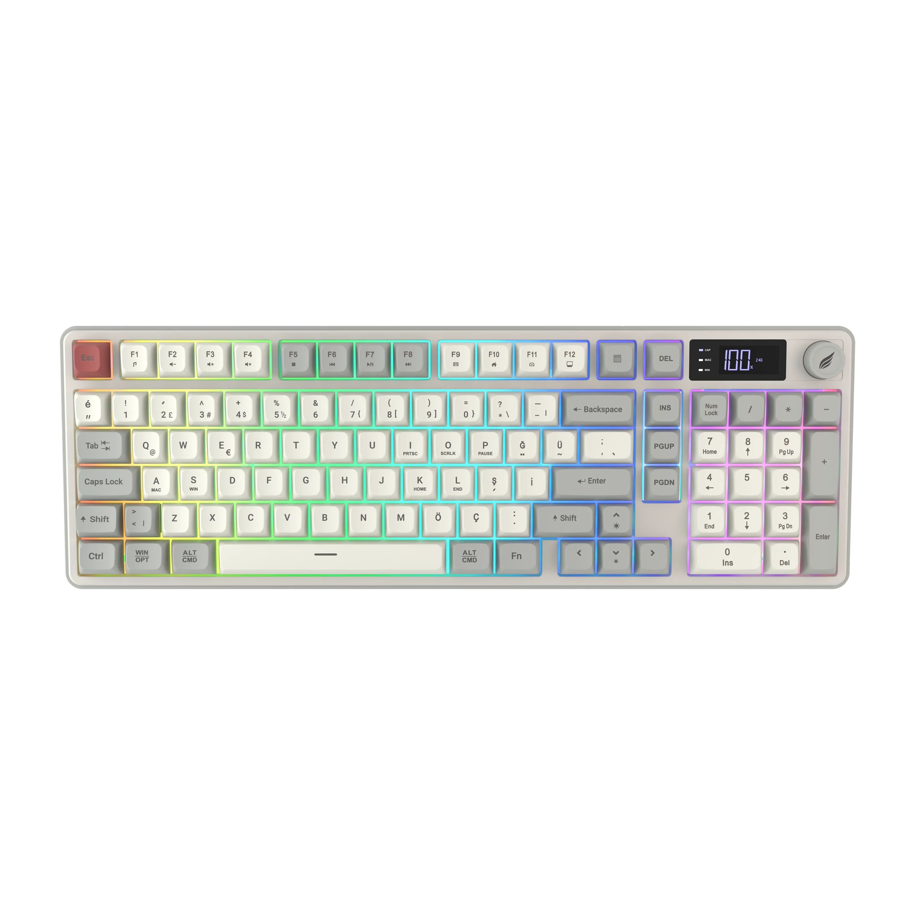 Hawk HK258 Membrane LCD RGB Kablosuz/Bluetooth Kırmızı-Haki Gaming Klavye