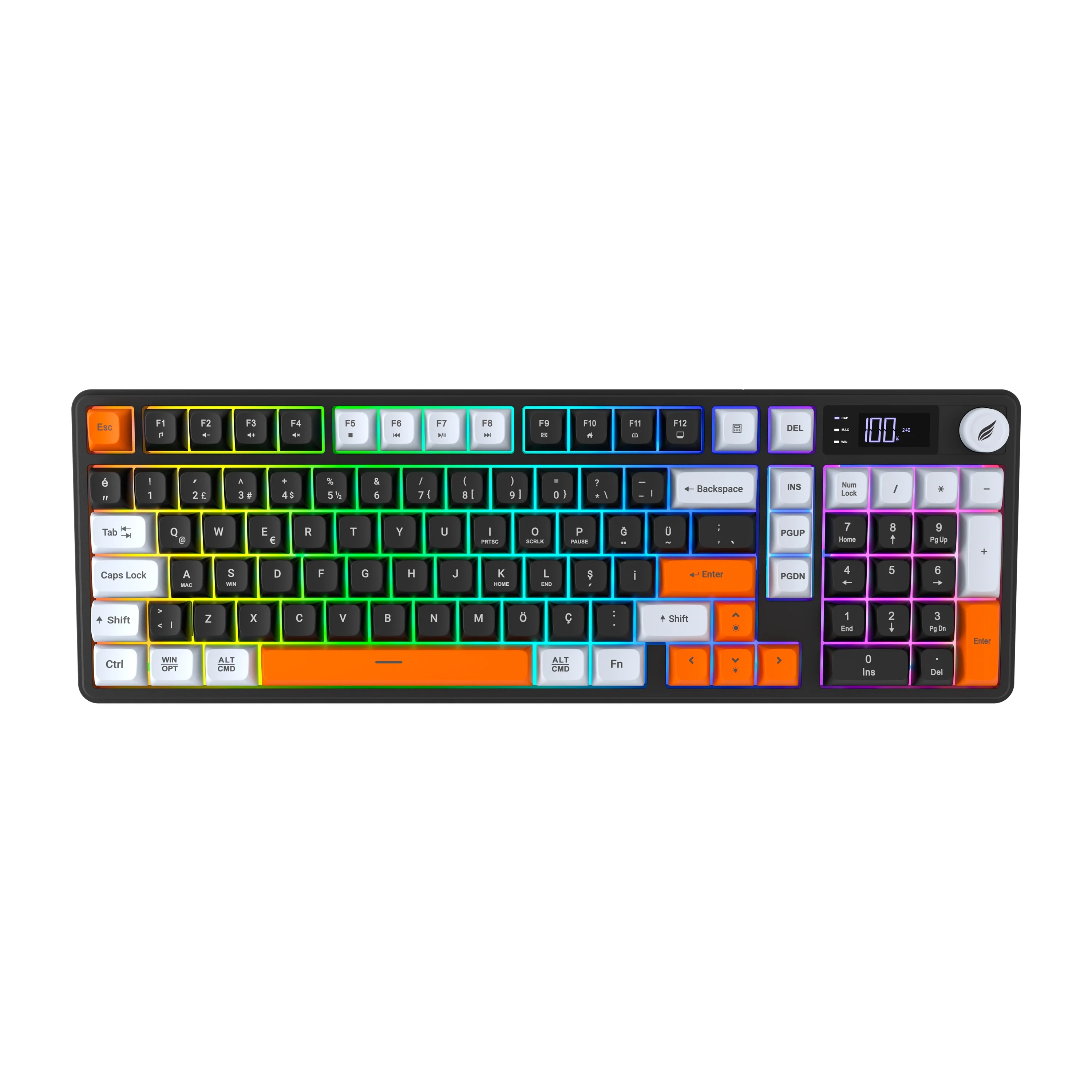 Hawk HK258 Membrane LCD RGB Kablosuz/Bluetooth Siyah-Turuncu Gaming Klavye