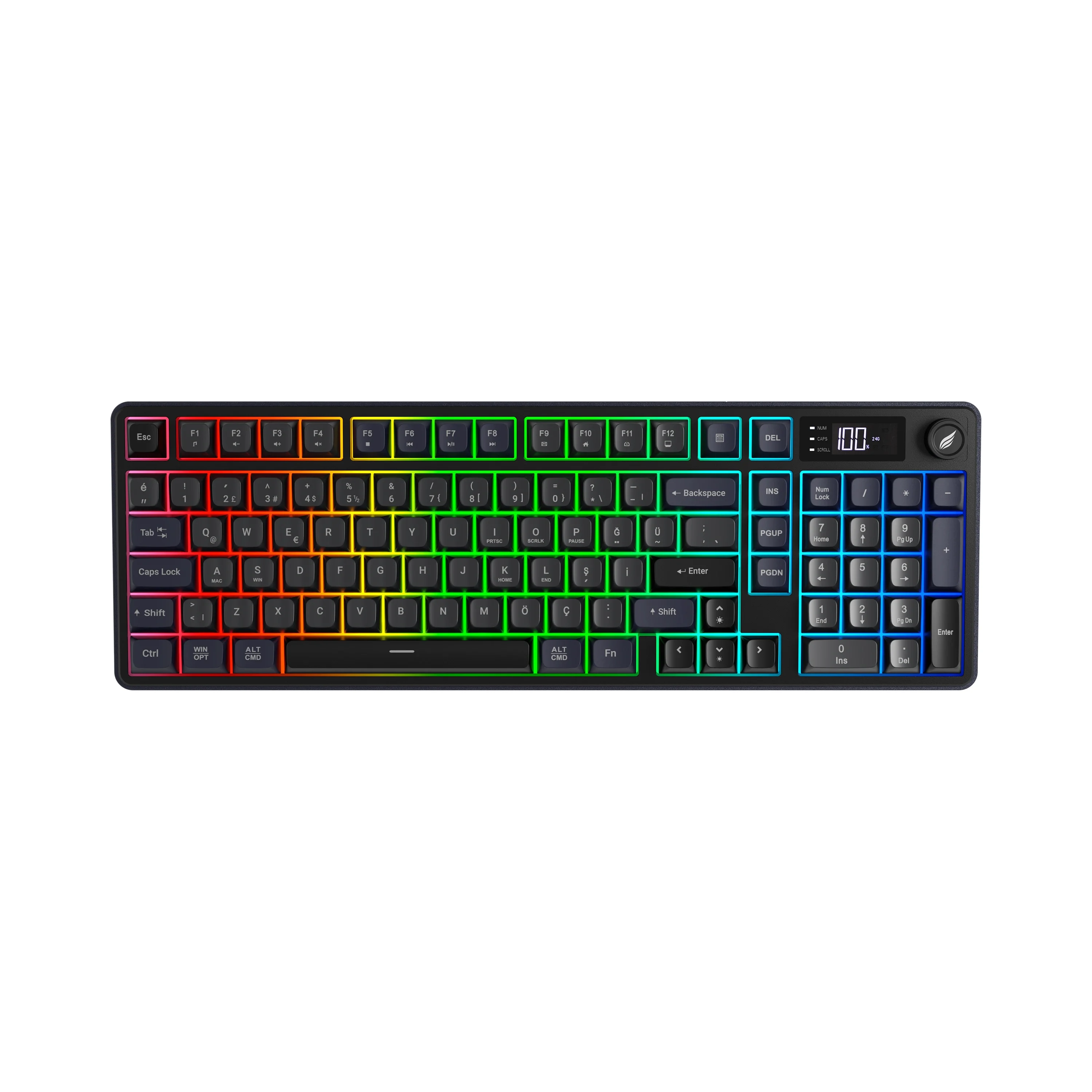 Hawk HK258 Membrane LCD RGB Kablosuz/Bluetooth Gri-Mor Gaming Klavye